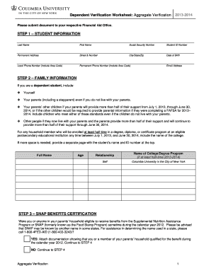 Dependent Verification Worksheet