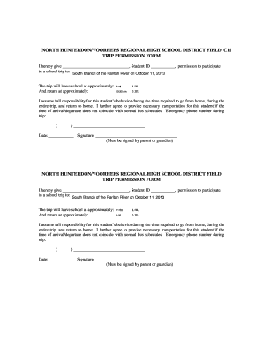 NORTH HUNTERDONVOORHEES REGIONAL HIGH SCHOOL DISTRICT FIELD TRIP PERMISSION FORM