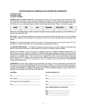 Giants Stadium LLC Personal Seat License Agreement