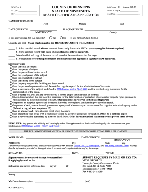 Minnesota Death Certificate Application