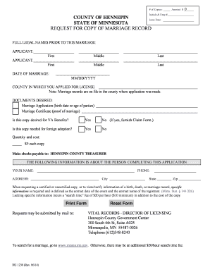 Minnesota Marriage Record Request Form