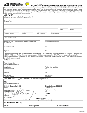 NCOALink Processing Acknowledgement Form