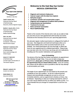 Patient Registration Form for East Bay Eye Center