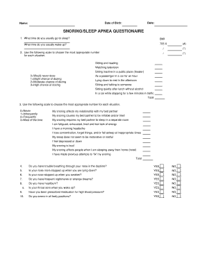 Snoring/Sleep Apnea Questionnaire