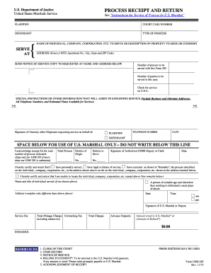 US Marshal Service of Process Form