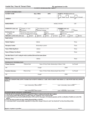 Patient Demographic Sheet