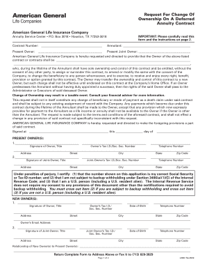 Request for Change of Ownership on a Deferred Annuity Contract