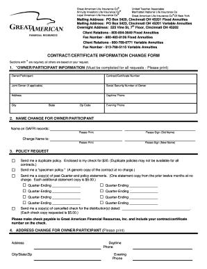 Contract/Certificate Information Change Form