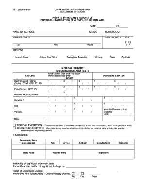 Pennsylvania School Physical Exam Form