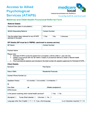 Maternal and Child Health Provisional Referral Form