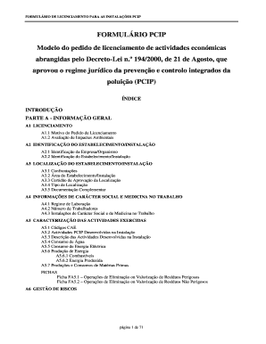 FORMULÁRIO DE LICENCIAMENTO PARA AS INSTALAÇÕES PCIP