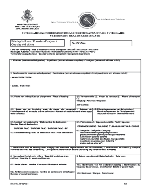 Veterinair Gezondheidscertificaat / Certificat Sanitaire Vétérinaire