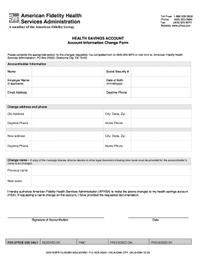 Health Savings Account Information Change Form