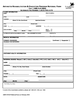 Arthritis Rehabilitation Referral Form