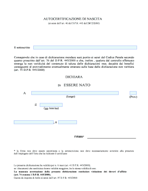 AUTOCERTIFICAZIONE DI NASCITA