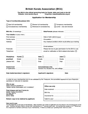 British Kendo Association Membership Application