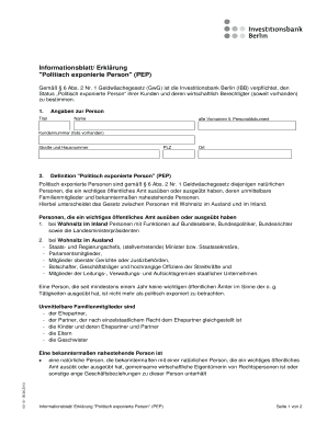 Informationsblatt/ Erklärung "Politisch exponierte Person" (PEP)