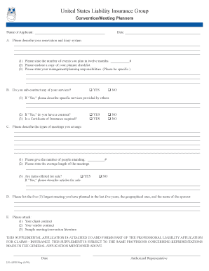 US Liability Insurance Application for Meeting Planners