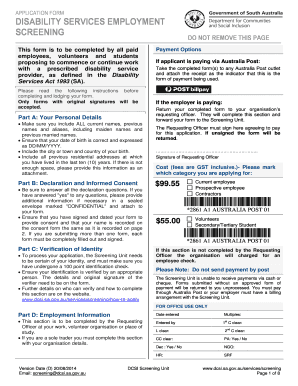 Disability Services Employment Screening Application Form