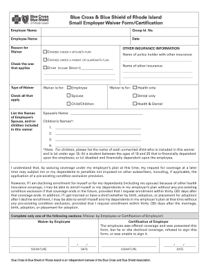 Blue Cross & Blue Shield of Rhode Island Small Employer Waiver Form