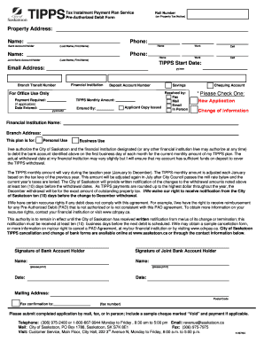 Saskatoon Property Tax TIPPS Pre-Authorized Debit Form
