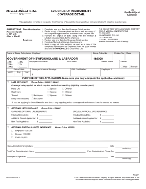 Evidence of Insurability Coverage Detail Form