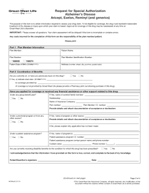 Request for Special Authorization for Alzheimer's Medication
