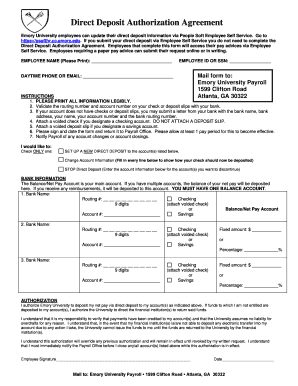 Emory University Direct Deposit Authorization