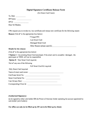Digital Signature Certificate Reissue Form
