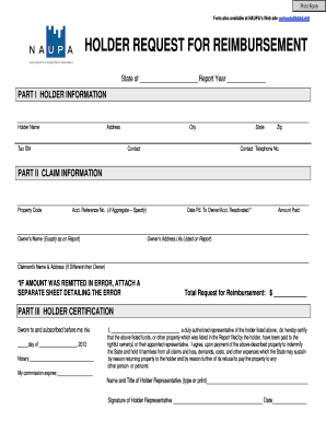 Holder Request for Reimbursement Form