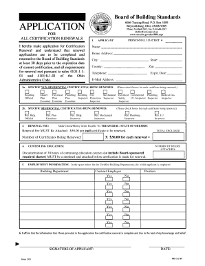 Ohio Building Standards Certification Renewal Application