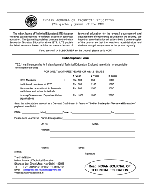 Indian Journal of Technical Education Subscription Form