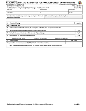 California Certificate of Acceptance for Fault Detection and Diagnostics