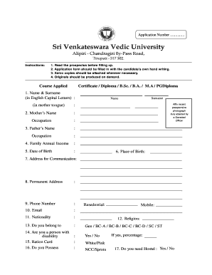 Sri Venkateswara Vedic University Admission Application