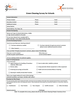 Green Cleaning Survey for Schools