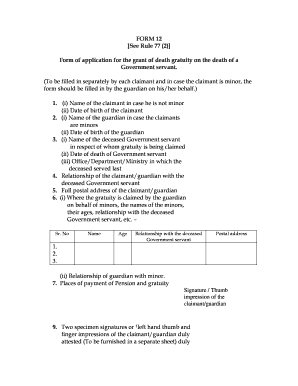 Government Death Gratuity Application Form