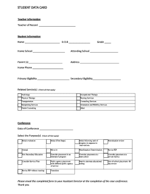 Student Data Card
