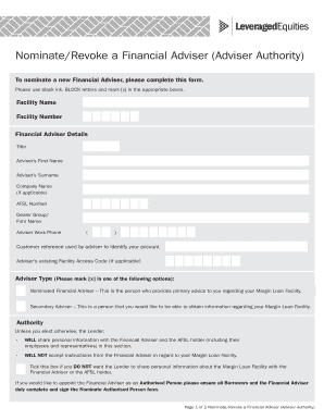 Nominate/Revoke a Financial Adviser Form