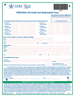 AFBA 5 Star Life Credit Card Authorization Form