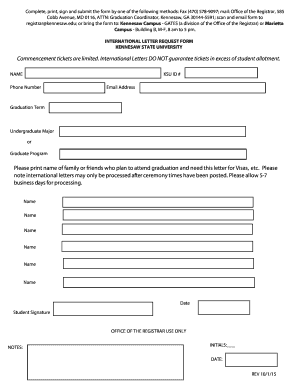Kennesaw State University International Letter Request Form