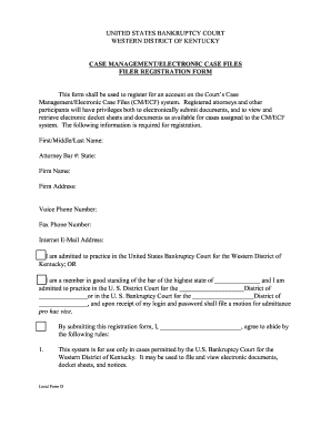 US Bankruptcy Court Registration Form