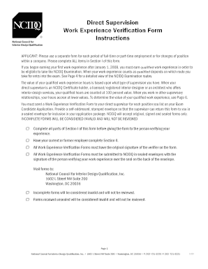 NCIDQ Work Experience Verification Form