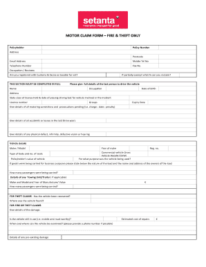 Motor Claim Form Fire & Theft