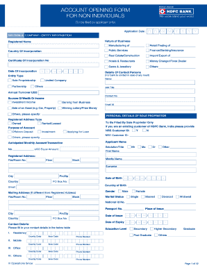 HDFC Bank Bahrain Account Opening Form for Non-Individuals