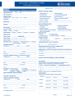 HDFC Bank Bahrain Account Opening Form
