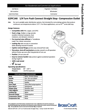 Product Submittal Form for G2PC14X 1/4 Turn Push Connect Straight Stop