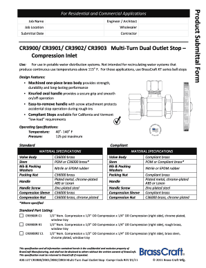 BrassCraft Multi-Turn Dual Outlet Stop Product Submittal Form