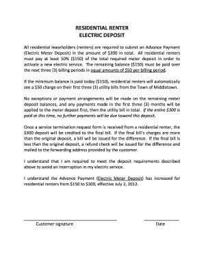 Residential Renter Electric Deposit Form