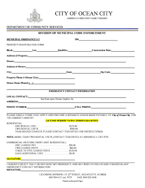 Ocean City Property Registration Form