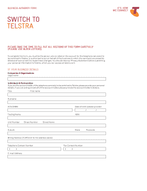 Telstra Business Authority Form
